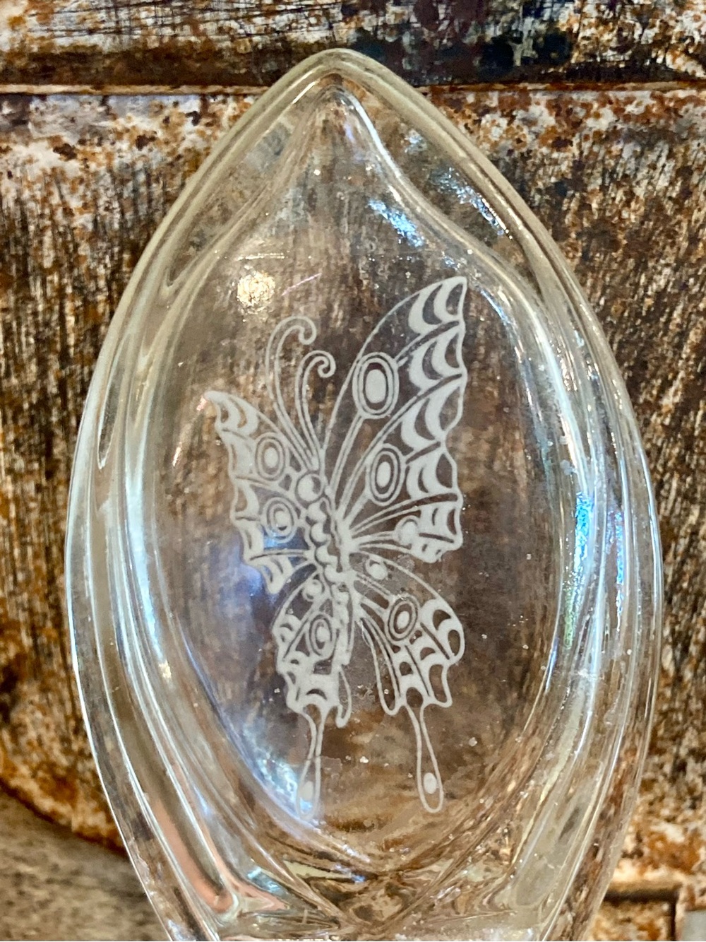Avon Moonwind Glass Perfume Bottle with Butterfly Stopper Vintage - Picture 2 of 12
